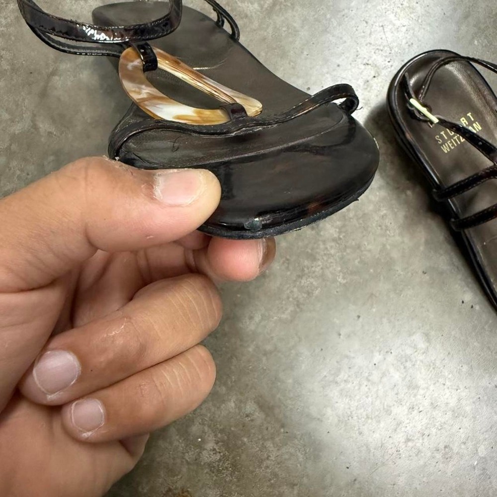 Stuart Weitzman Brown Tortoise Shell Patent Leather Slingback Sandals Womens 9.5 - Picture 8 of 8